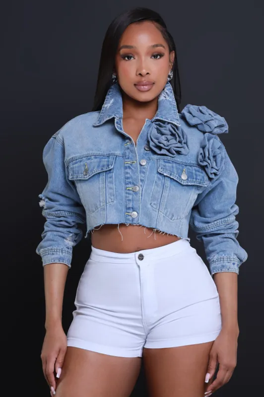 Hey There Cropped Denim Jacket - Medium Wash sold by Swankaposh