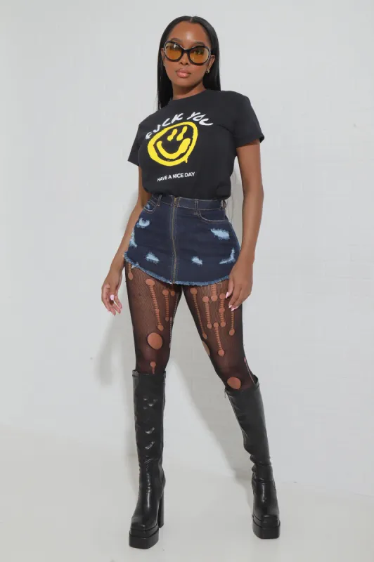 Get In Line Distressed Denim Mini Skirt - Dark Wash sold by Swankaposh