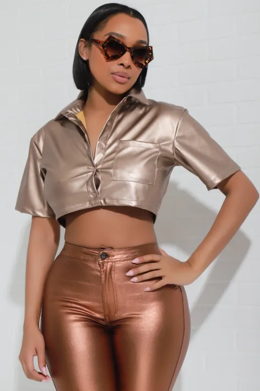 Low Key Faux Leather Crop Top - Gold Metallic sold by Swankaposh
