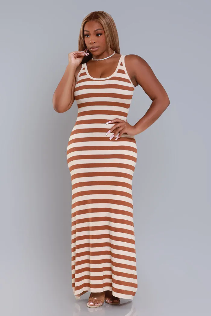 Go Sideways Striped Maxi Dress - Cream/ Brown Stripes sold by Swankaposh product image thumbnail 2