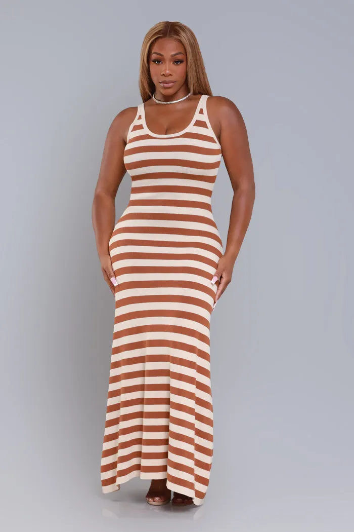Go Sideways Striped Maxi Dress - Cream/ Brown Stripes sold by Swankaposh