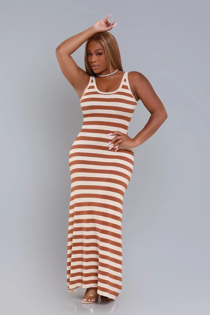 Go Sideways Striped Maxi Dress - Cream/ Brown Stripes sold by Swankaposh product image thumbnail 4