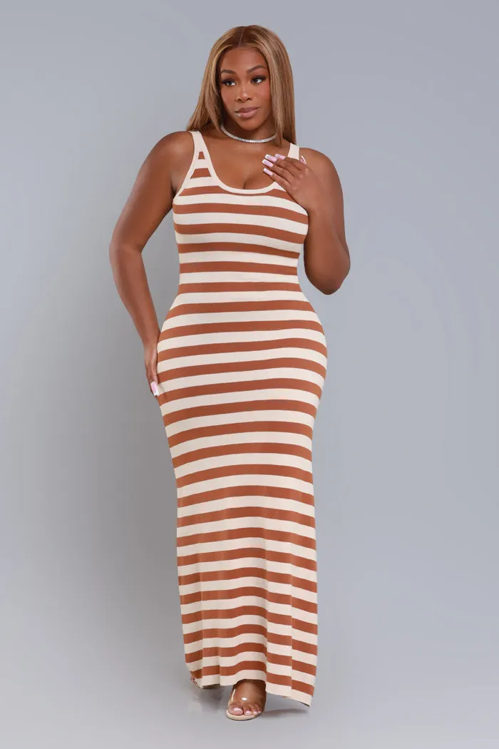 Go Sideways Striped Maxi Dress - Cream/ Brown Stripes sold by Swankaposh product image thumbnail 5