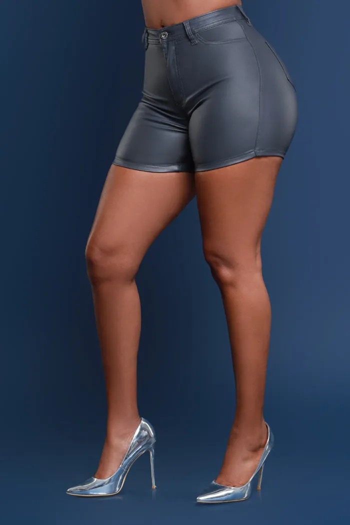 Earn It High Rise Faux Leather Shorts - Charcoal Grey sold by Swankaposh product image thumbnail 3