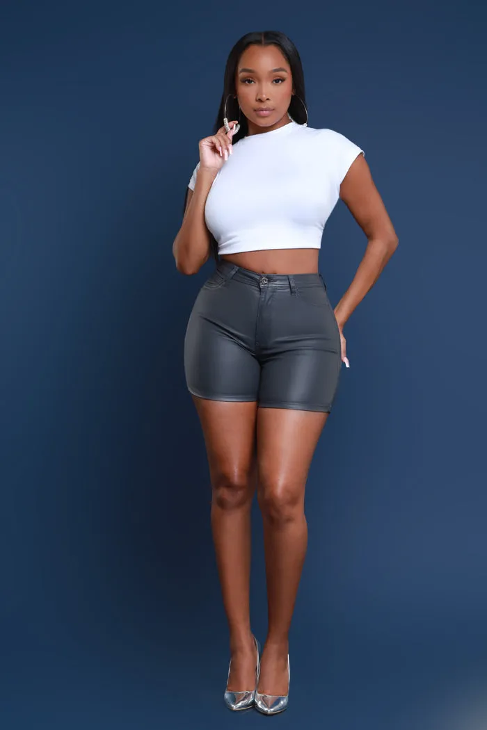 Earn It High Rise Faux Leather Shorts - Charcoal Grey sold by Swankaposh product image thumbnail 5