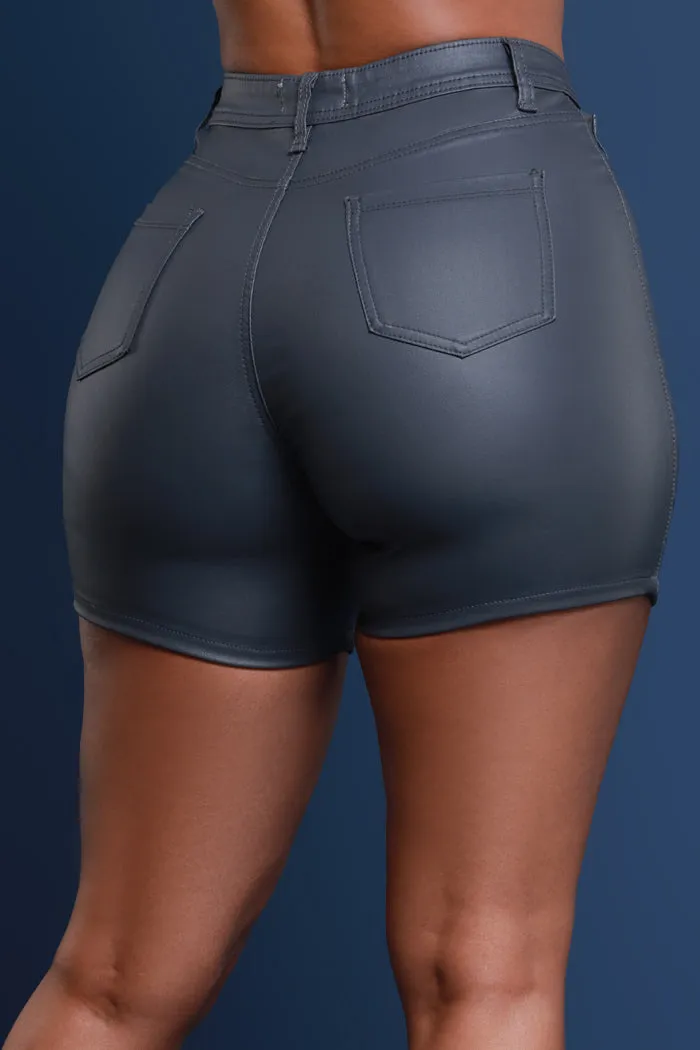 Earn It High Rise Faux Leather Shorts - Charcoal Grey sold by Swankaposh product image thumbnail 2