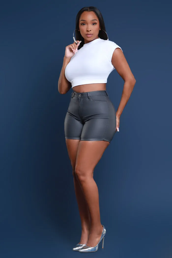 Earn It High Rise Faux Leather Shorts - Charcoal Grey sold by Swankaposh product image thumbnail 4