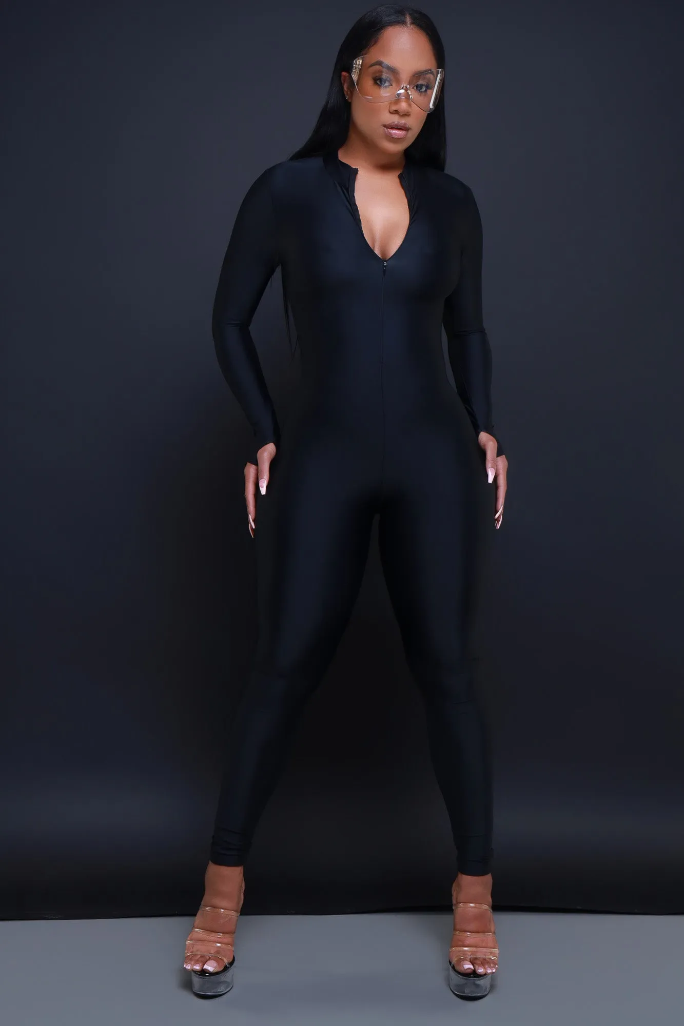 Save Tonight Mock Neck Jumpsuit - Black sold by Swankaposh