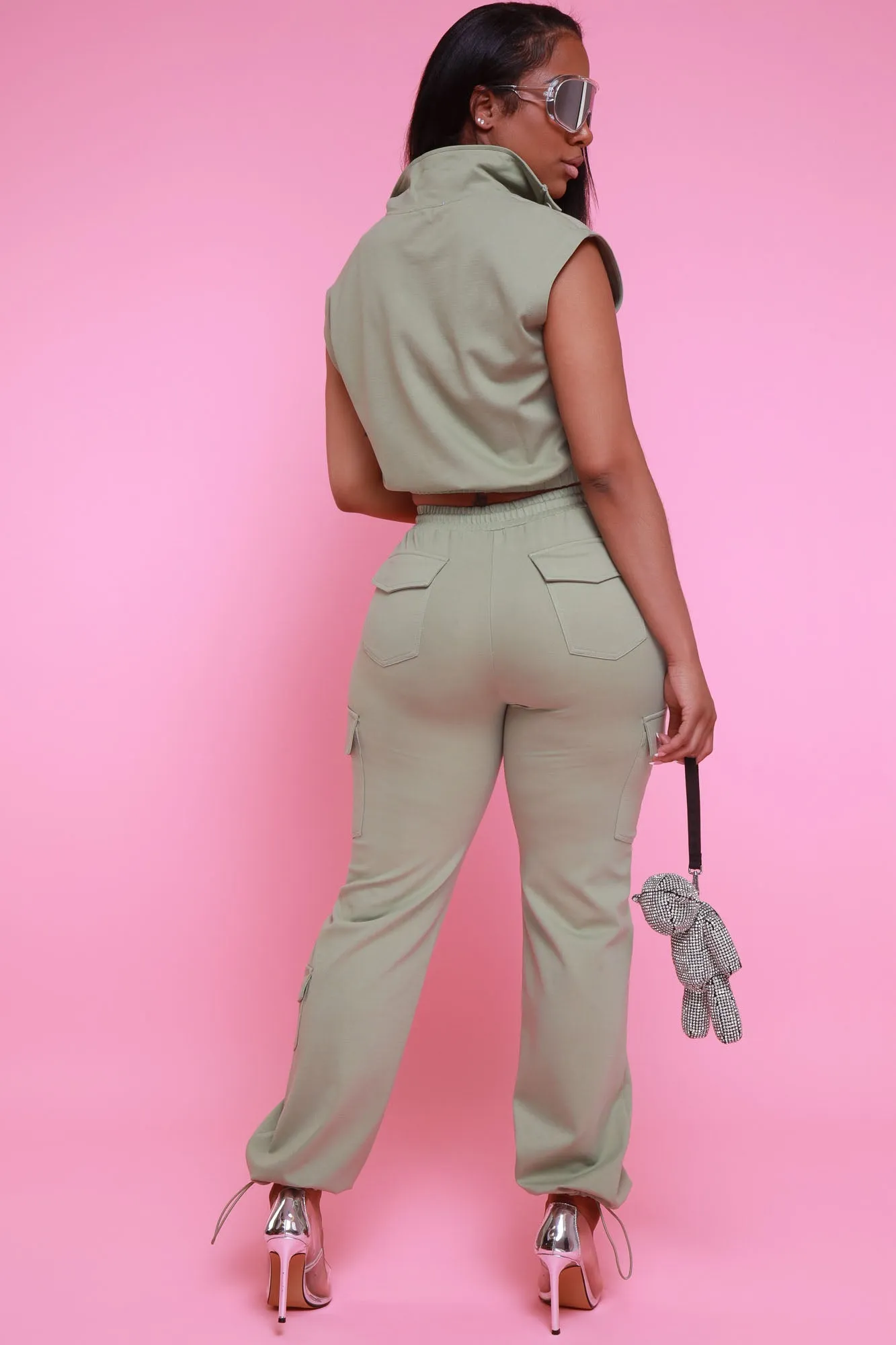 Win You Over Cropped Vest Pants Set - Sage sold by Swankaposh product image thumbnail 2