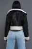Be Still Cropped Faux Leather Sherpa Jacket - Black/Ivory sold by Swankaposh