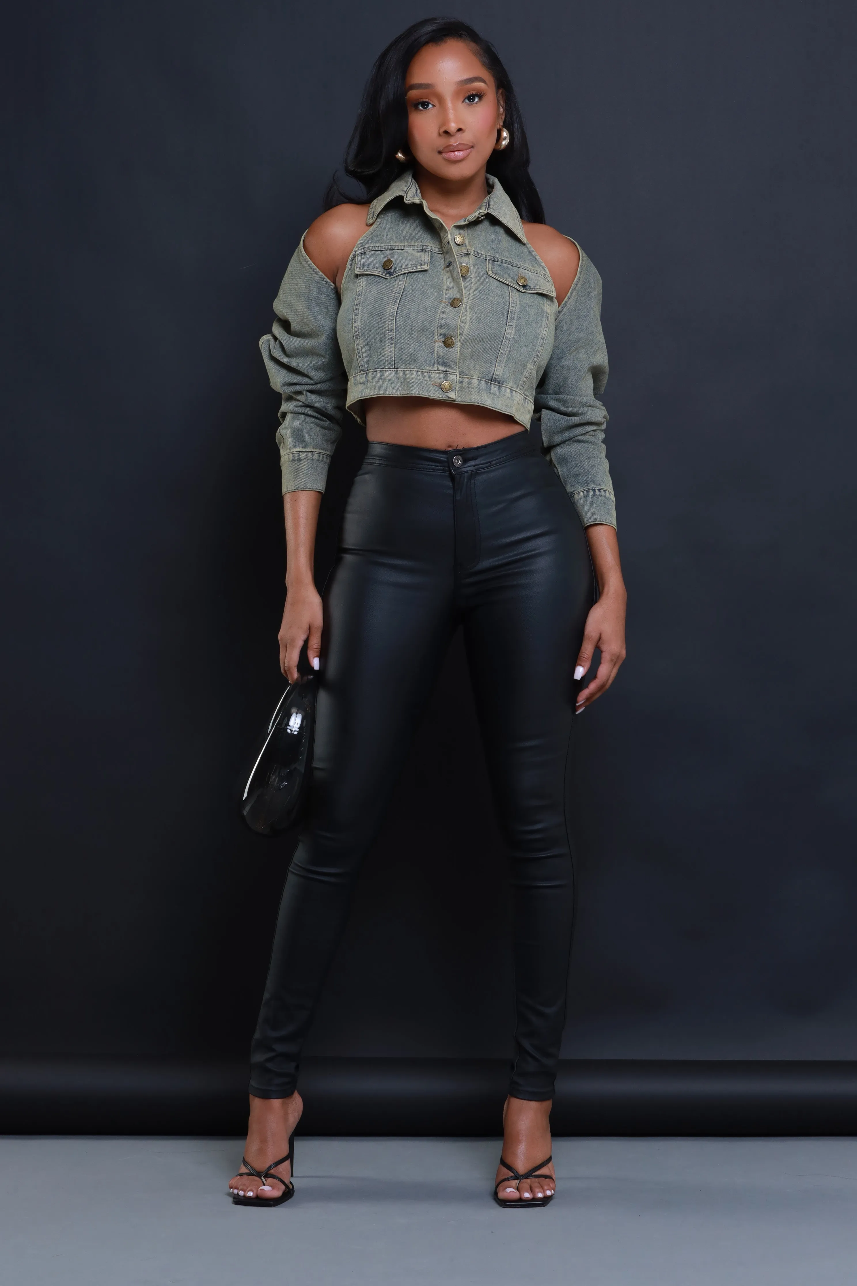 Killa Cropped Cutout Denim Jacket - Vintage Yellow sold by Swankaposh product image thumbnail 5