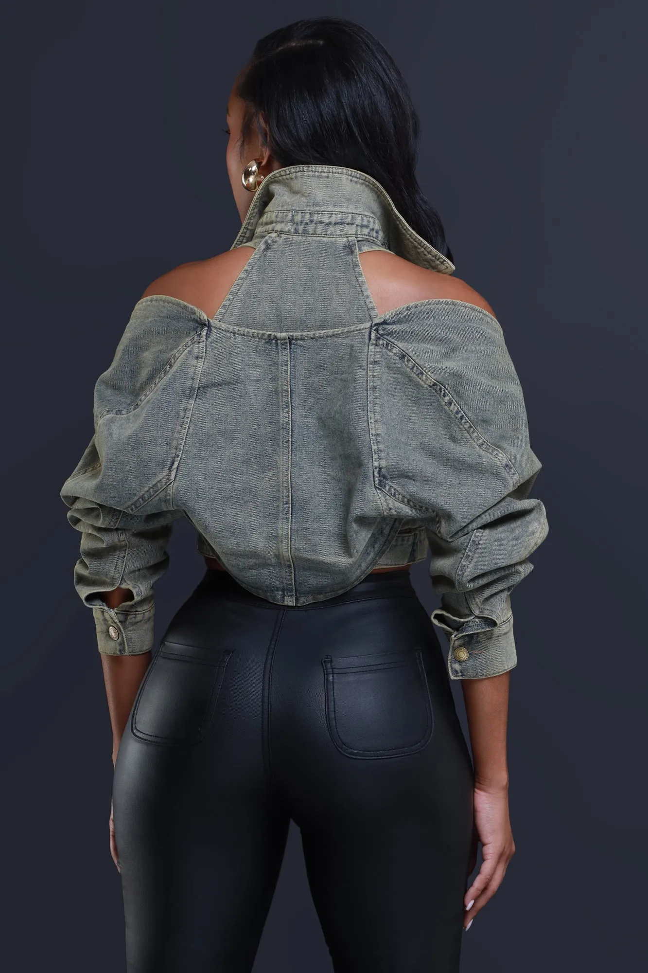 Killa Cropped Cutout Denim Jacket - Vintage Yellow sold by Swankaposh product image thumbnail 3