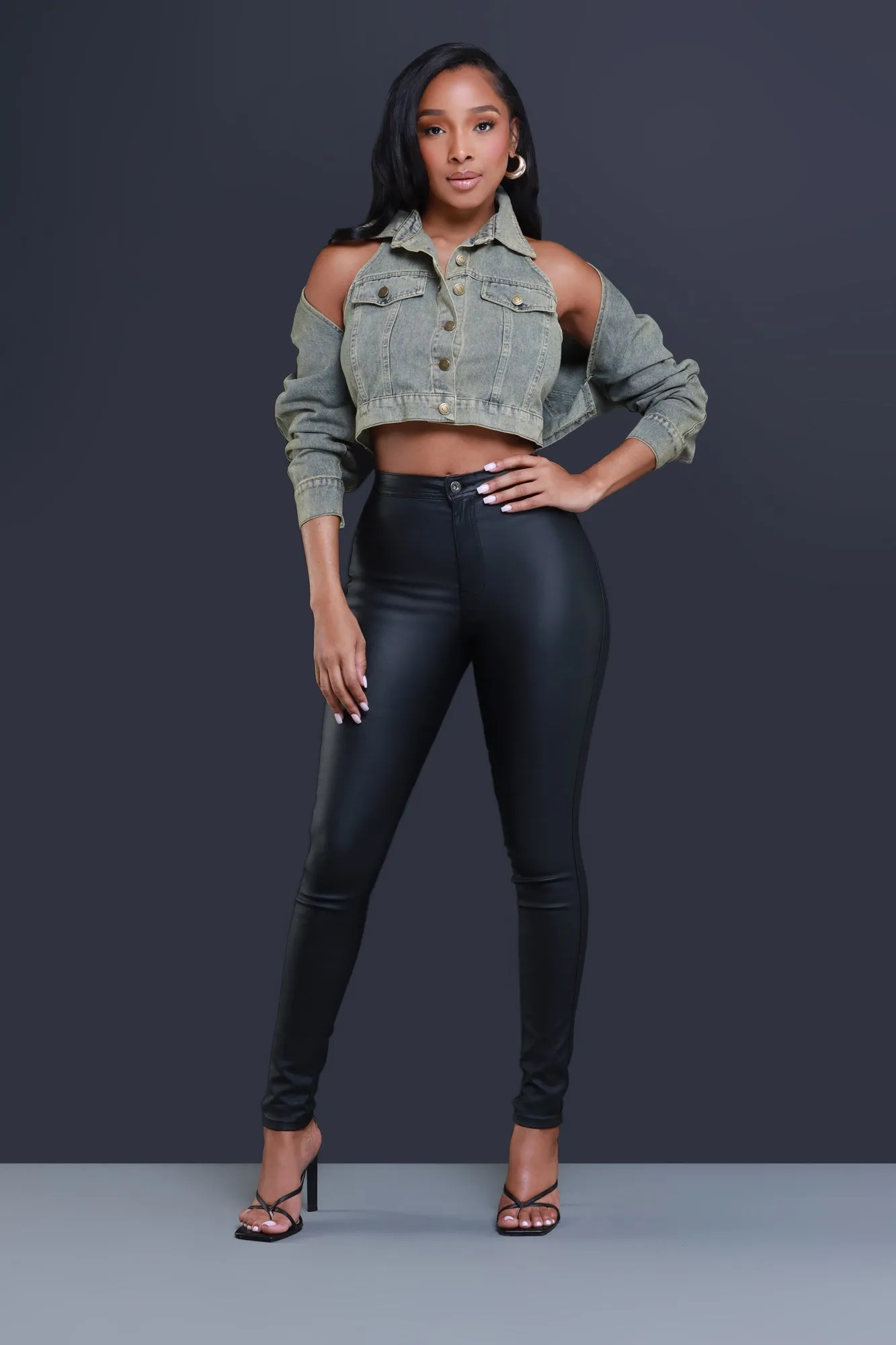 Killa Cropped Cutout Denim Jacket - Vintage Yellow sold by Swankaposh product image thumbnail 2