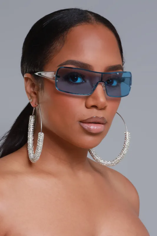 Light It Up Bolted Shield Sunglasses - Blue sold by Swankaposh