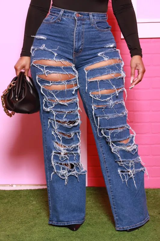Stray Away High Rise Distressed Bootcut Jeans - Dark Wash sold by Swankaposh