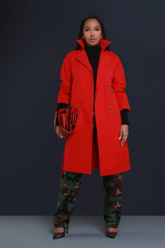 Save The Date Belted Trench Coat - Red sold by Swankaposh