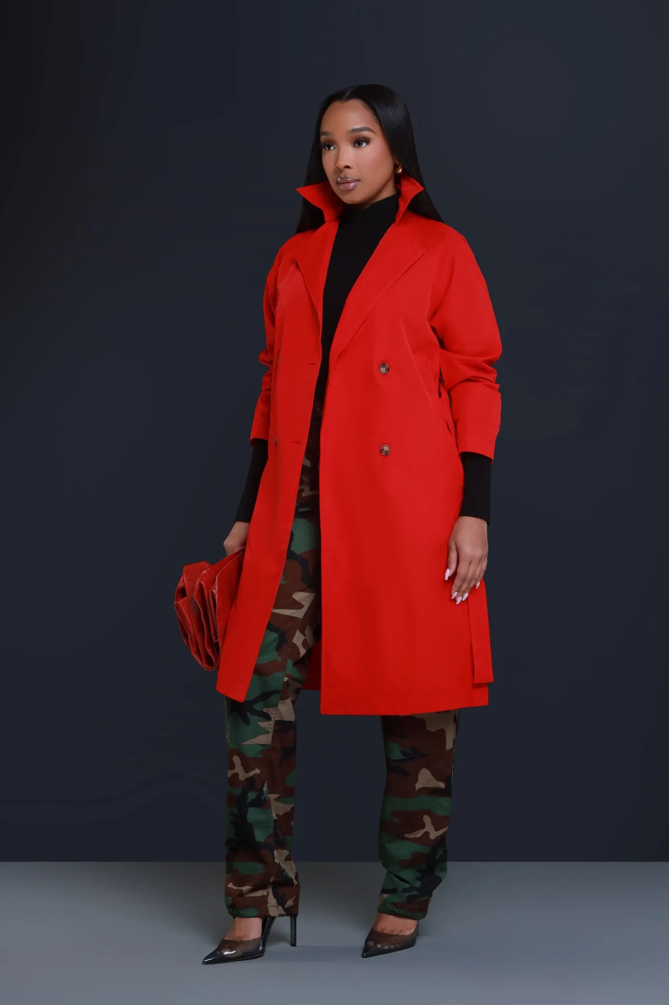 Save The Date Belted Trench Coat - Red sold by Swankaposh product image thumbnail 2