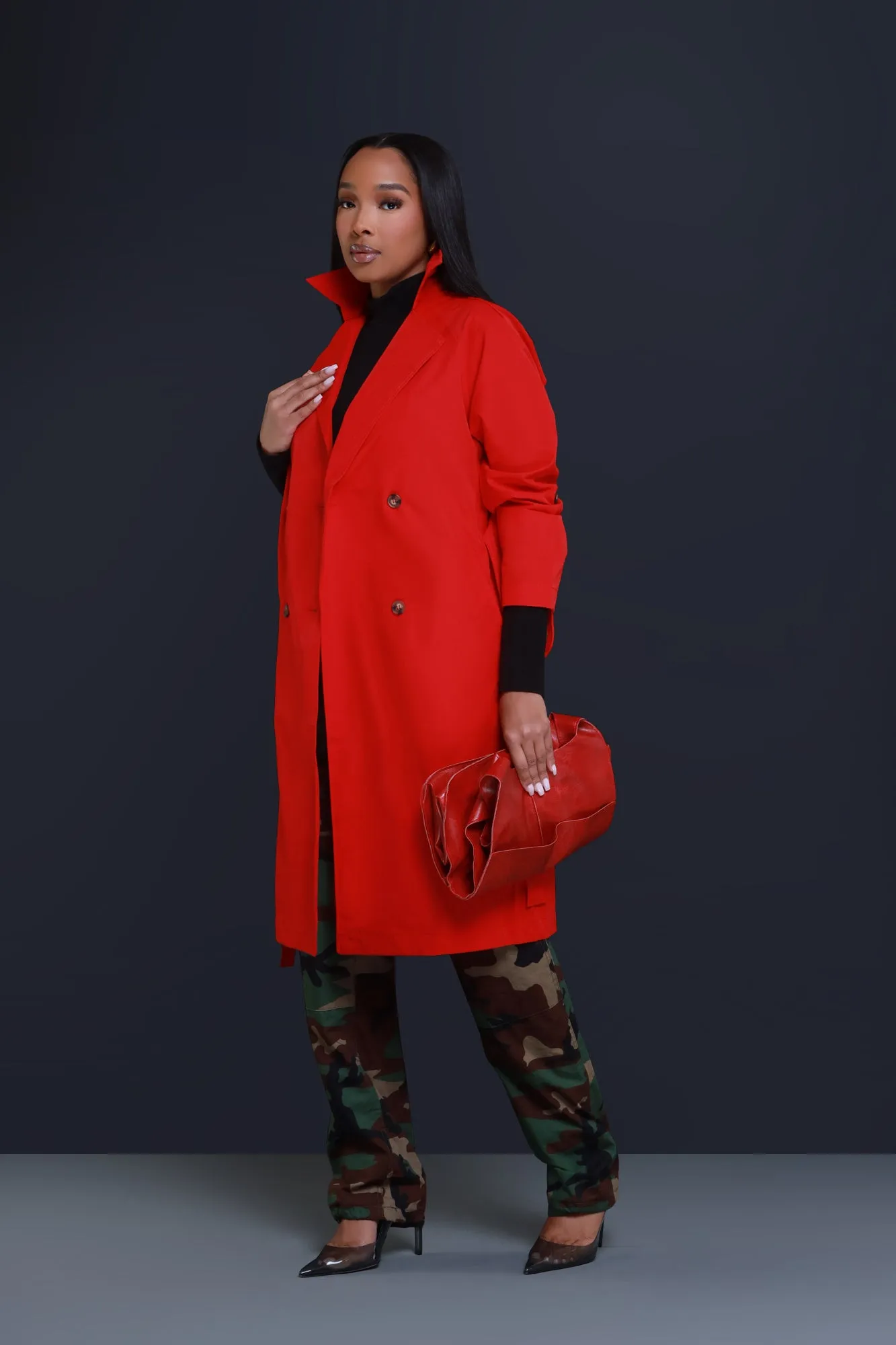 Save The Date Belted Trench Coat - Red sold by Swankaposh product image thumbnail 5
