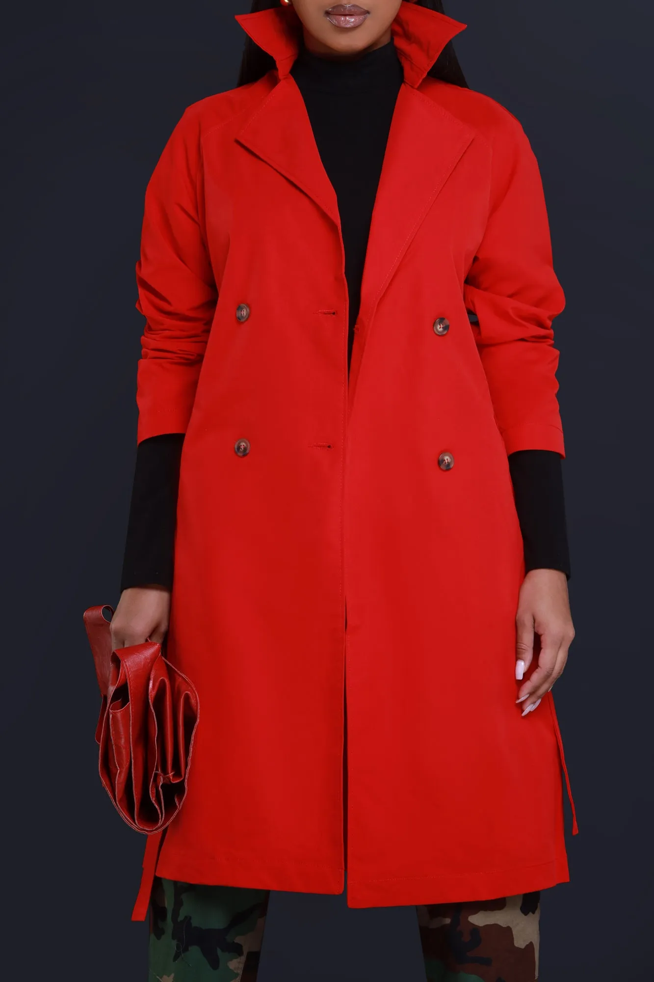 Save The Date Belted Trench Coat - Red sold by Swankaposh product image thumbnail 4