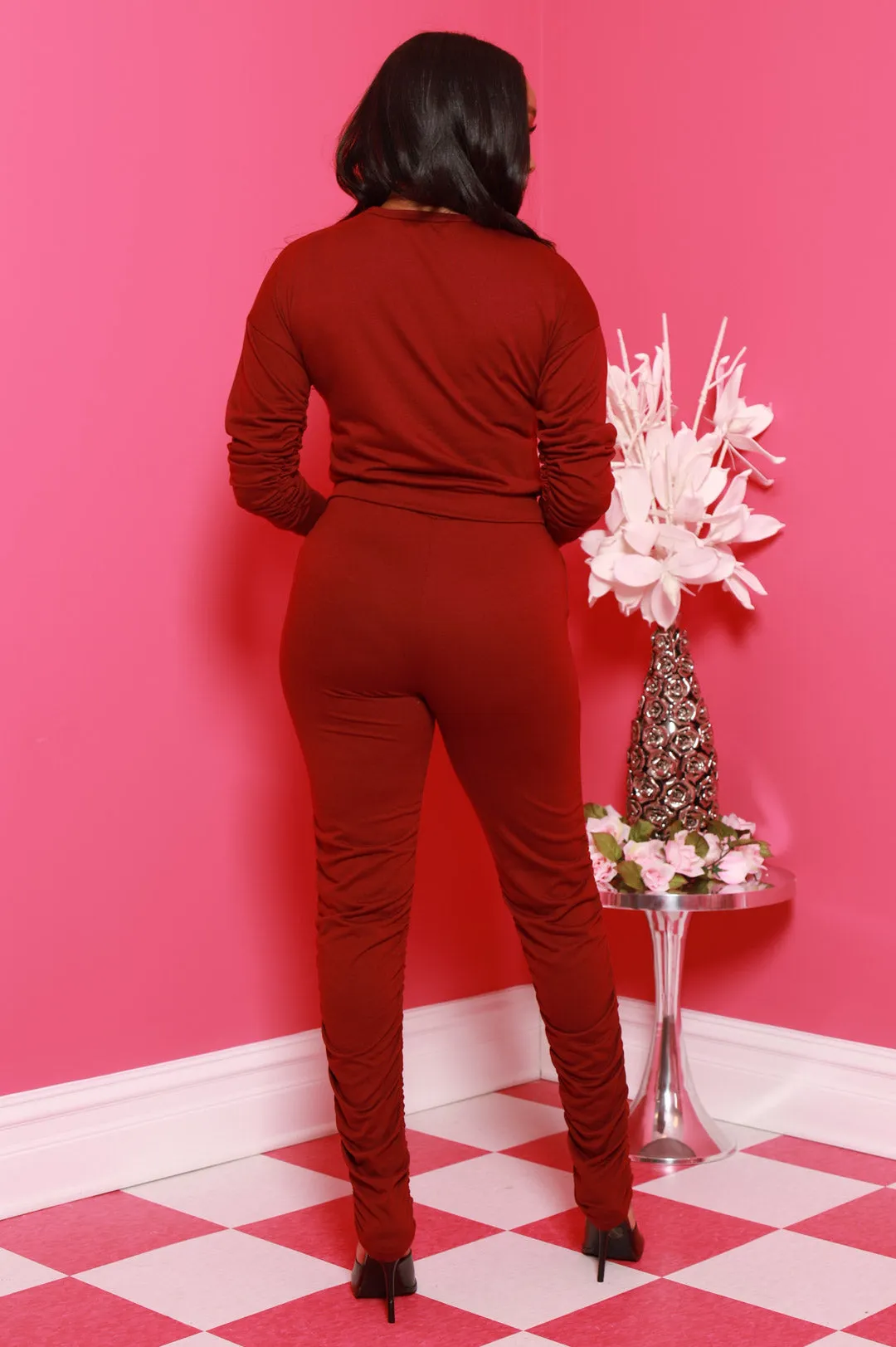 Out Of Hand Ruche Jogger Set - Burgundy sold by Swankaposh product image thumbnail 5