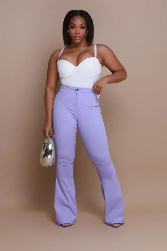 Super Swank High Rise Flare Stretchy Jeans - Lavender sold by Swankaposh