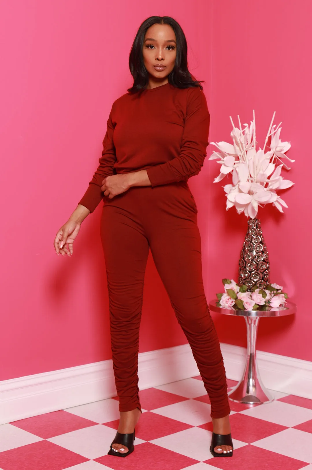 Out Of Hand Ruche Jogger Set - Burgundy sold by Swankaposh product image thumbnail 3