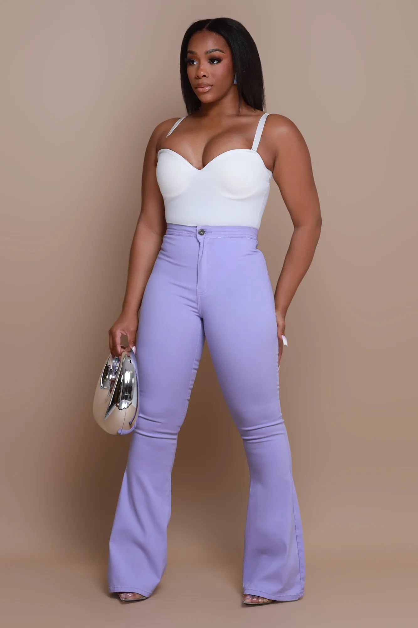 Super Swank High Rise Flare Stretchy Jeans - Lavender sold by Swankaposh product image thumbnail 4