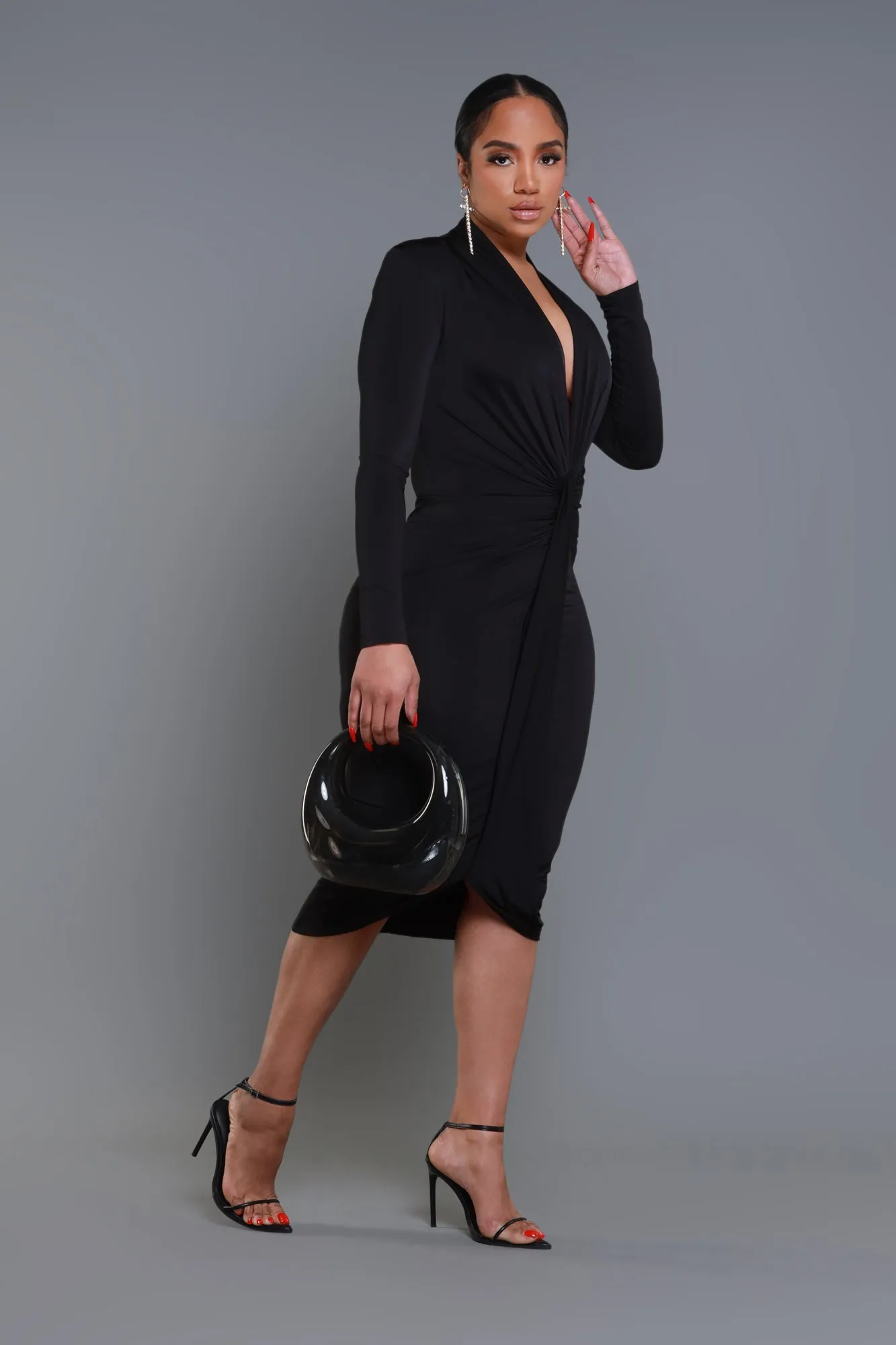 Face Card Ruched Midi Dress - Black sold by Swankaposh product image thumbnail 5