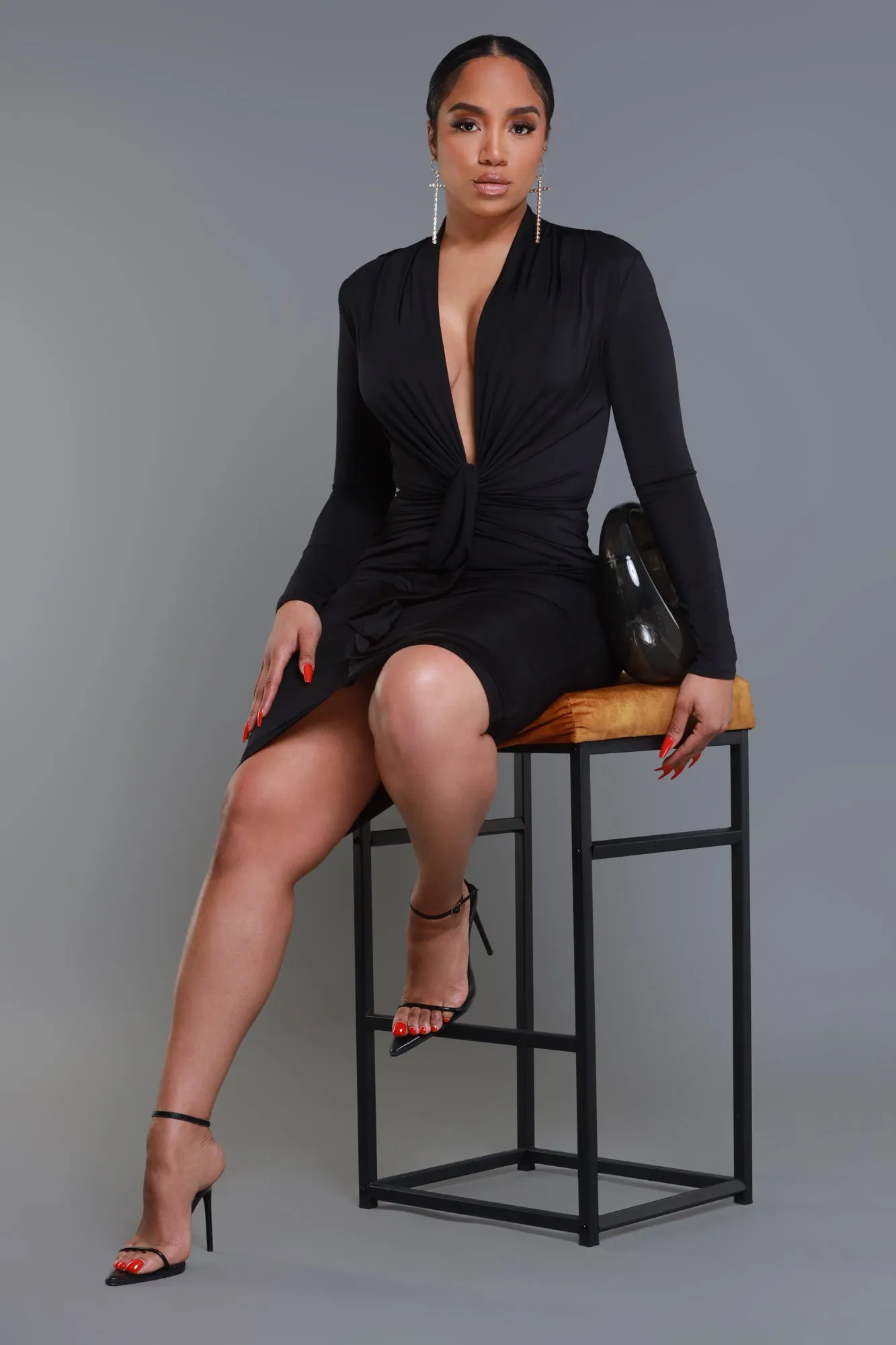 Face Card Ruched Midi Dress - Black sold by Swankaposh product image thumbnail 2