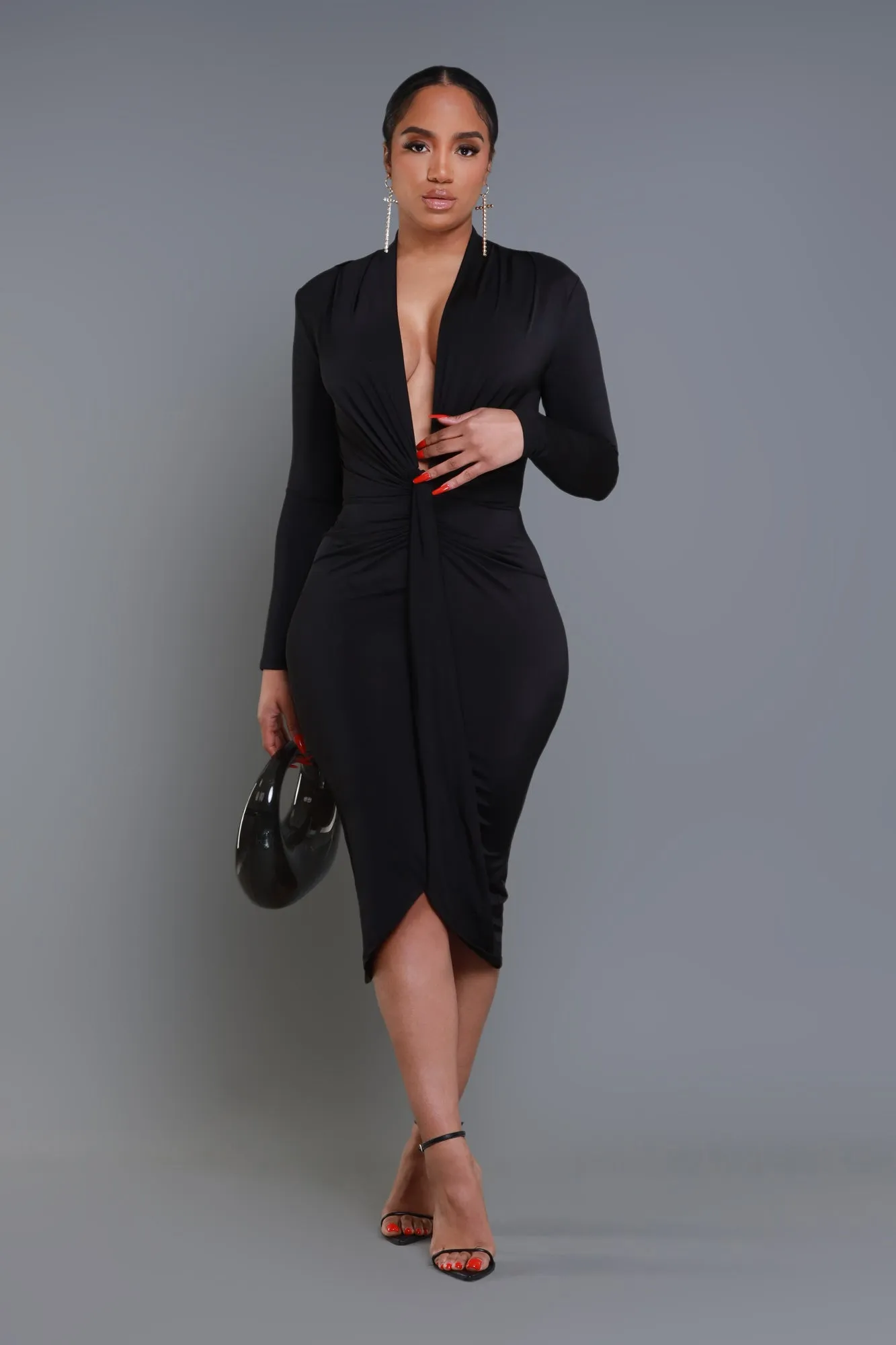 Face Card Ruched Midi Dress - Black sold by Swankaposh product image thumbnail 4
