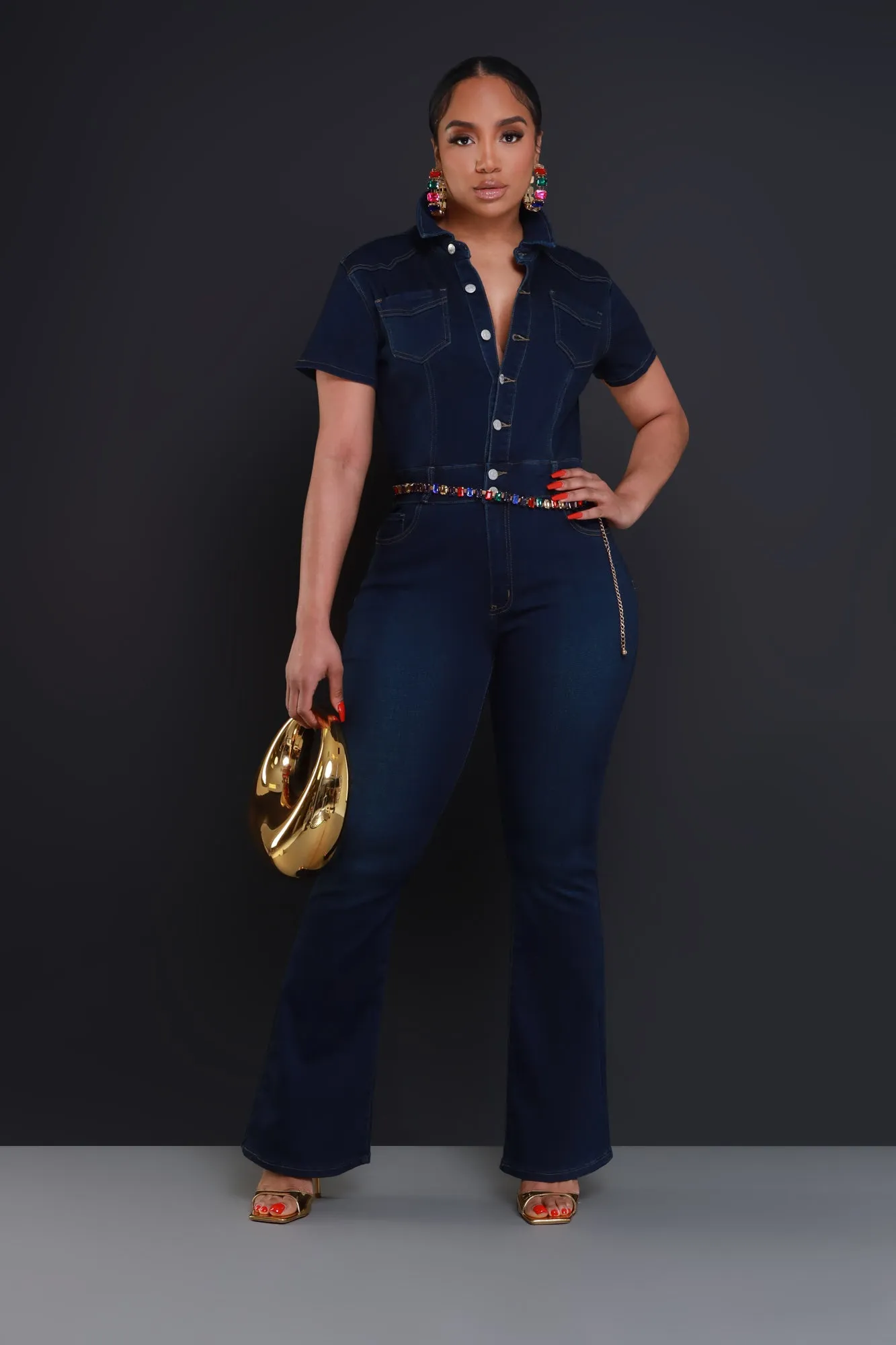 Just Like Me Bootcut Denim Jumpsuit - Dark Wash sold by Swankaposh