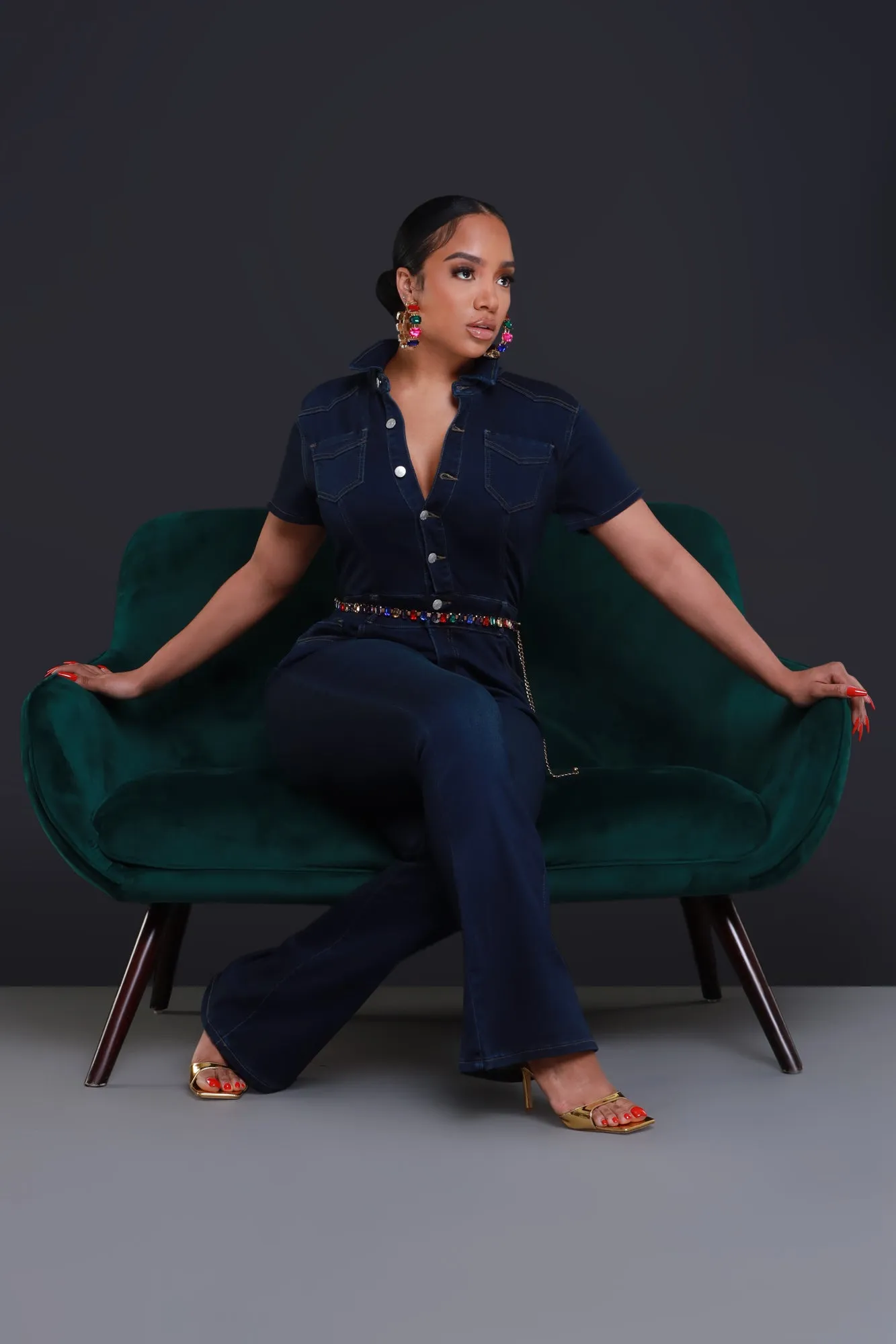 Just Like Me Bootcut Denim Jumpsuit - Dark Wash sold by Swankaposh product image thumbnail 4