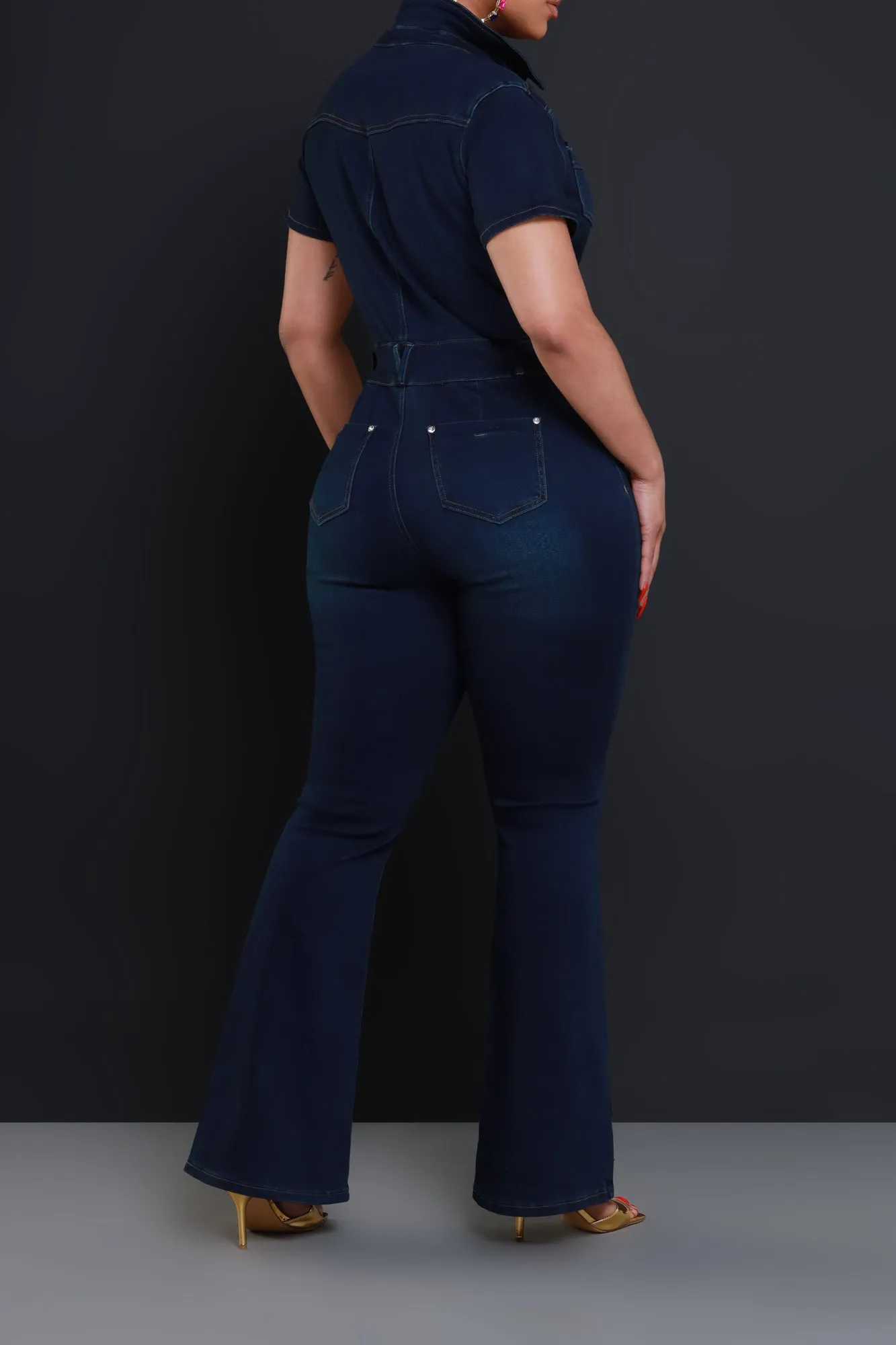 Just Like Me Bootcut Denim Jumpsuit - Dark Wash sold by Swankaposh product image thumbnail 2
