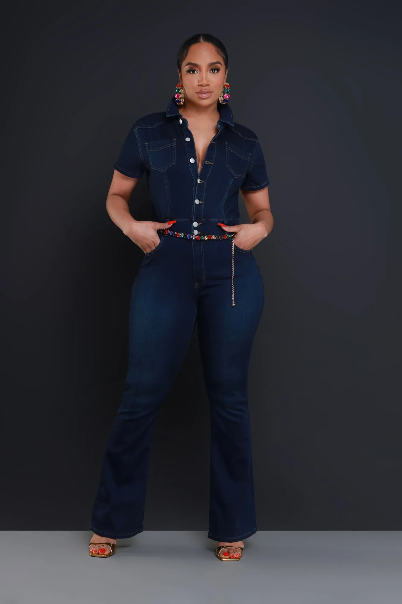 Just Like Me Bootcut Denim Jumpsuit - Dark Wash sold by Swankaposh product image thumbnail 3