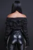 Take The Hint Ruched Ruffle Crop Top - Black sold by Swankaposh