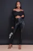 Take The Hint Ruched Ruffle Crop Top - Black sold by Swankaposh
