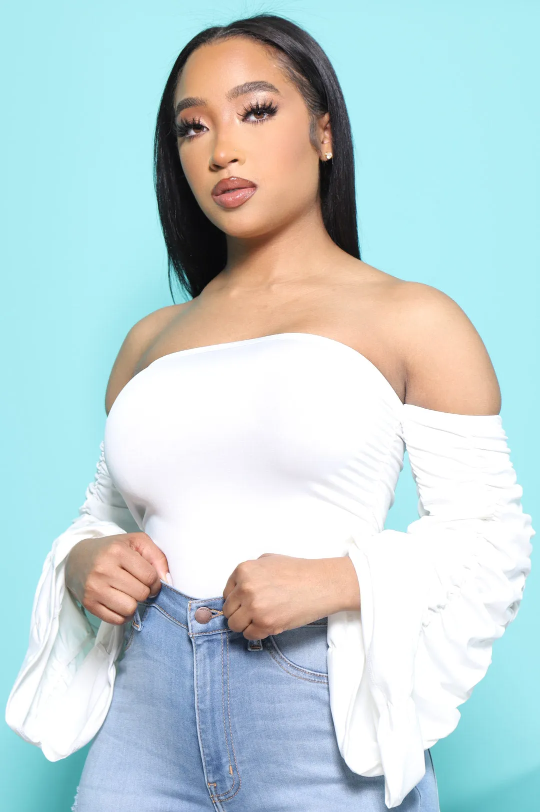 Proactive Ruche Sleeve Bodysuit - Ivory sold by Swankaposh product image thumbnail 4