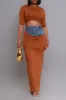 At Rest Cropped Maxi Skirt Set - Brown/ Denim sold by Swankaposh