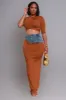 At Rest Cropped Maxi Skirt Set - Brown/ Denim sold by Swankaposh