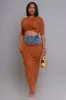 At Rest Cropped Maxi Skirt Set - Brown/ Denim sold by Swankaposh