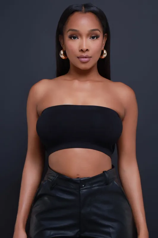 Party Life Strapless Crop Top - Black sold by Swankaposh
