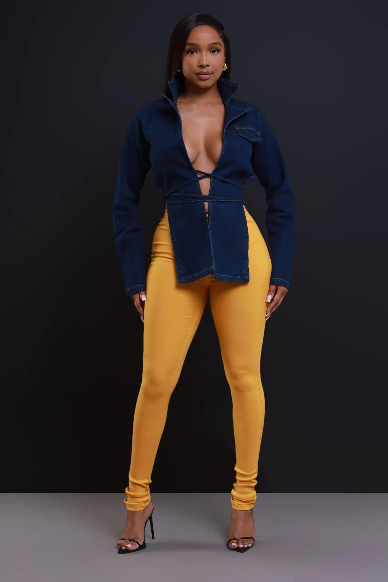 Status Symbol Cropped Denim Wrap Top - Dark Wash sold by Swankaposh product image thumbnail 3