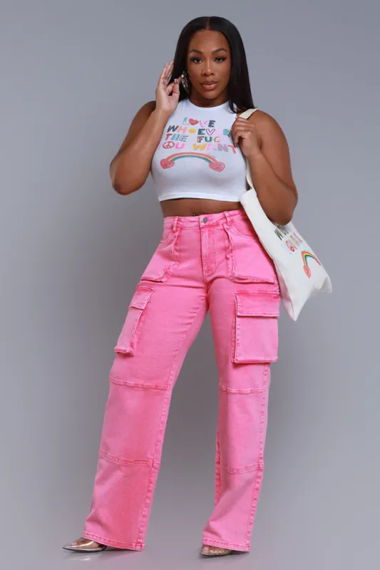 Good Reason High Rise Cargo Pants - Pink sold by Swankaposh