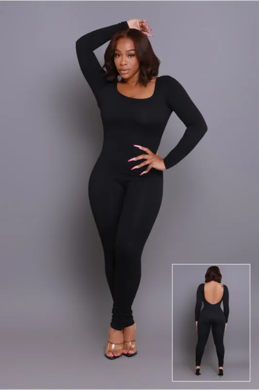 Big Reveal Open Back Jumpsuit - Black sold by Swankaposh