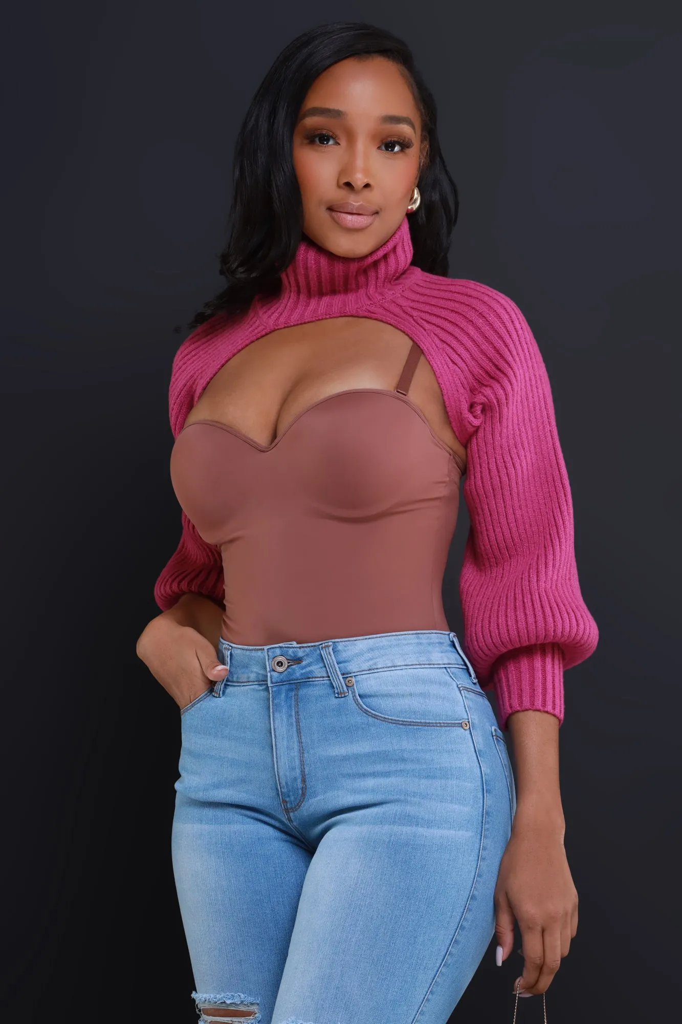 Trust Me Turtleneck Bolero Sweater Magenta Parallel