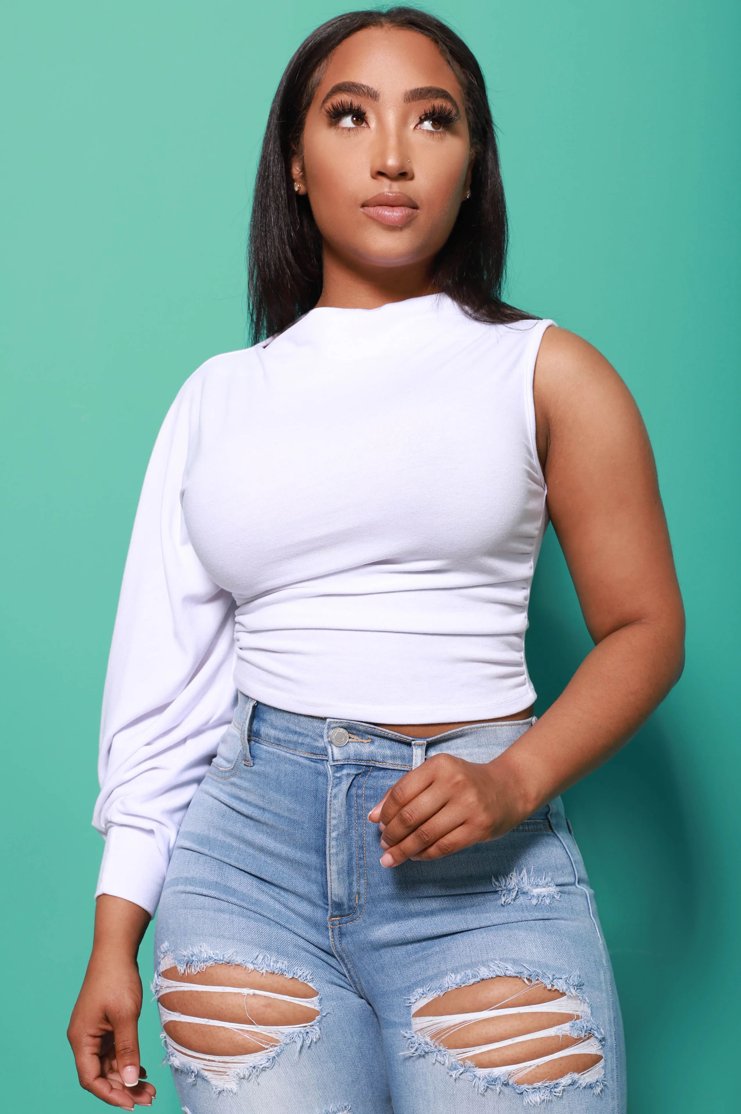 Hard Body One Shoulder Crop Top - White sold by Swankaposh product image thumbnail 2