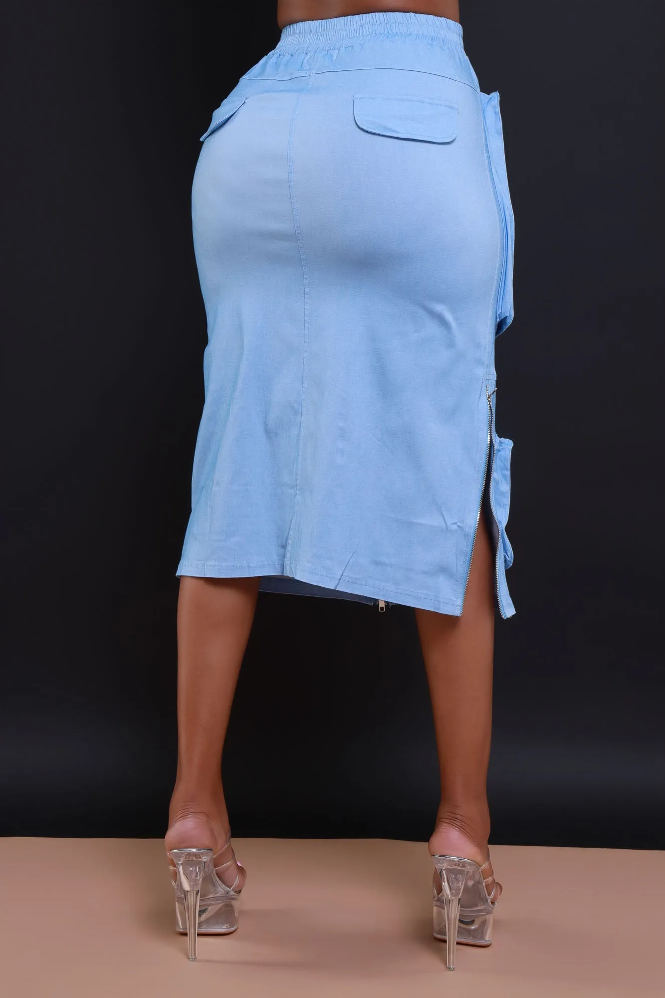 Get Busy Zippered Cargo Midi Skirt - Light Blue sold by Swankaposh product image thumbnail 3