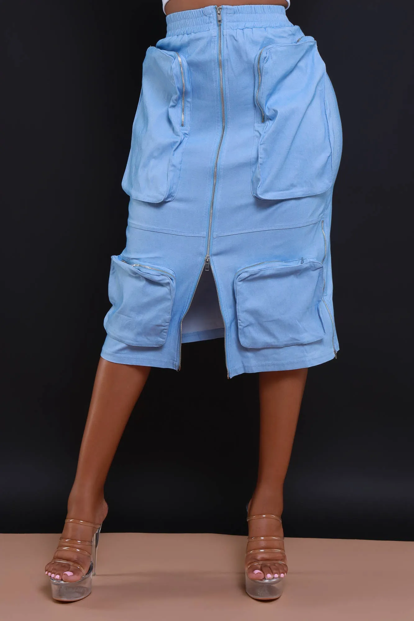 Get Busy Zippered Cargo Midi Skirt - Light Blue sold by Swankaposh product image thumbnail 2