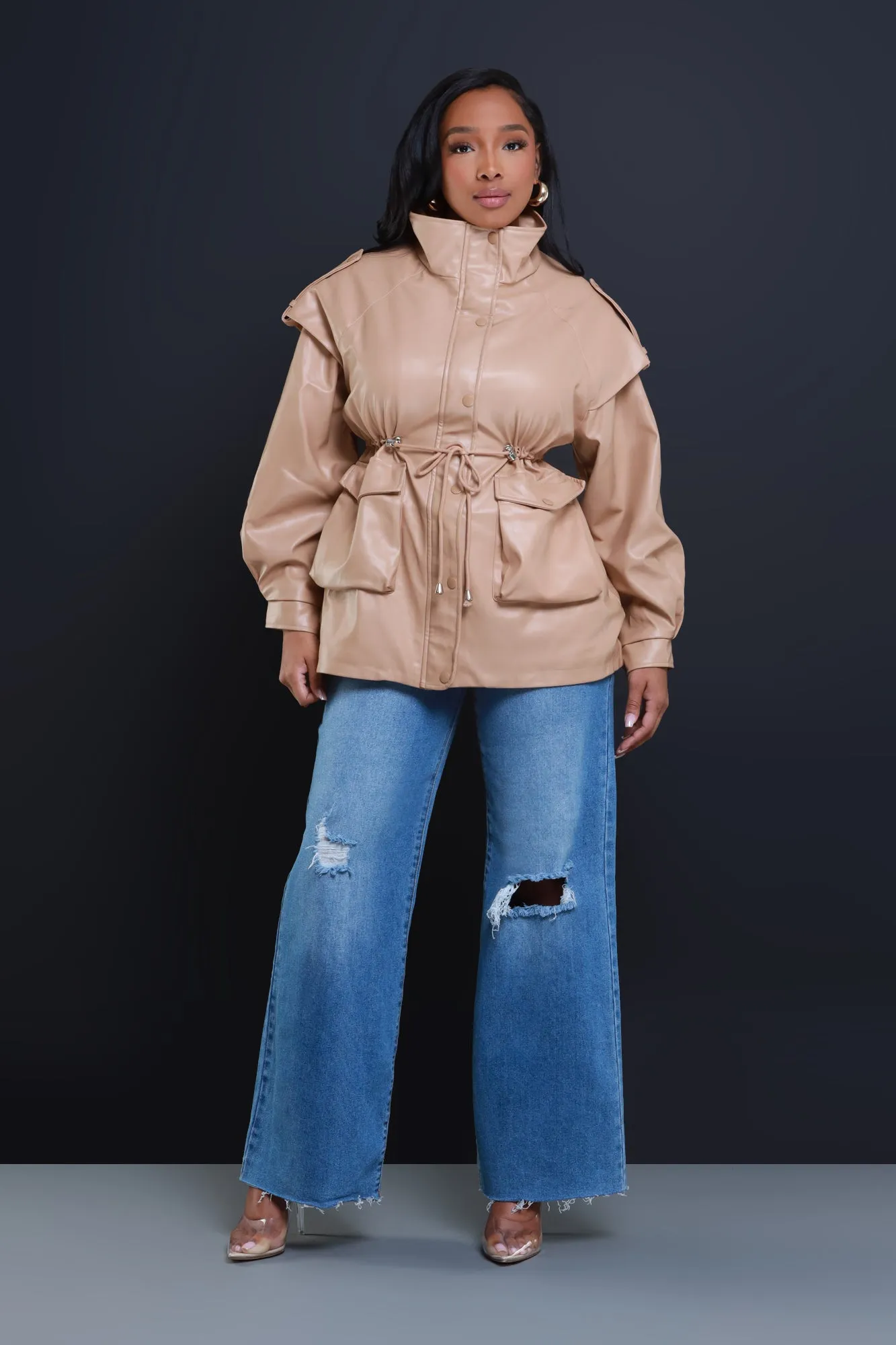 Seize The Day Faux Leather Jacket - Beige sold by Swankaposh product image thumbnail 2