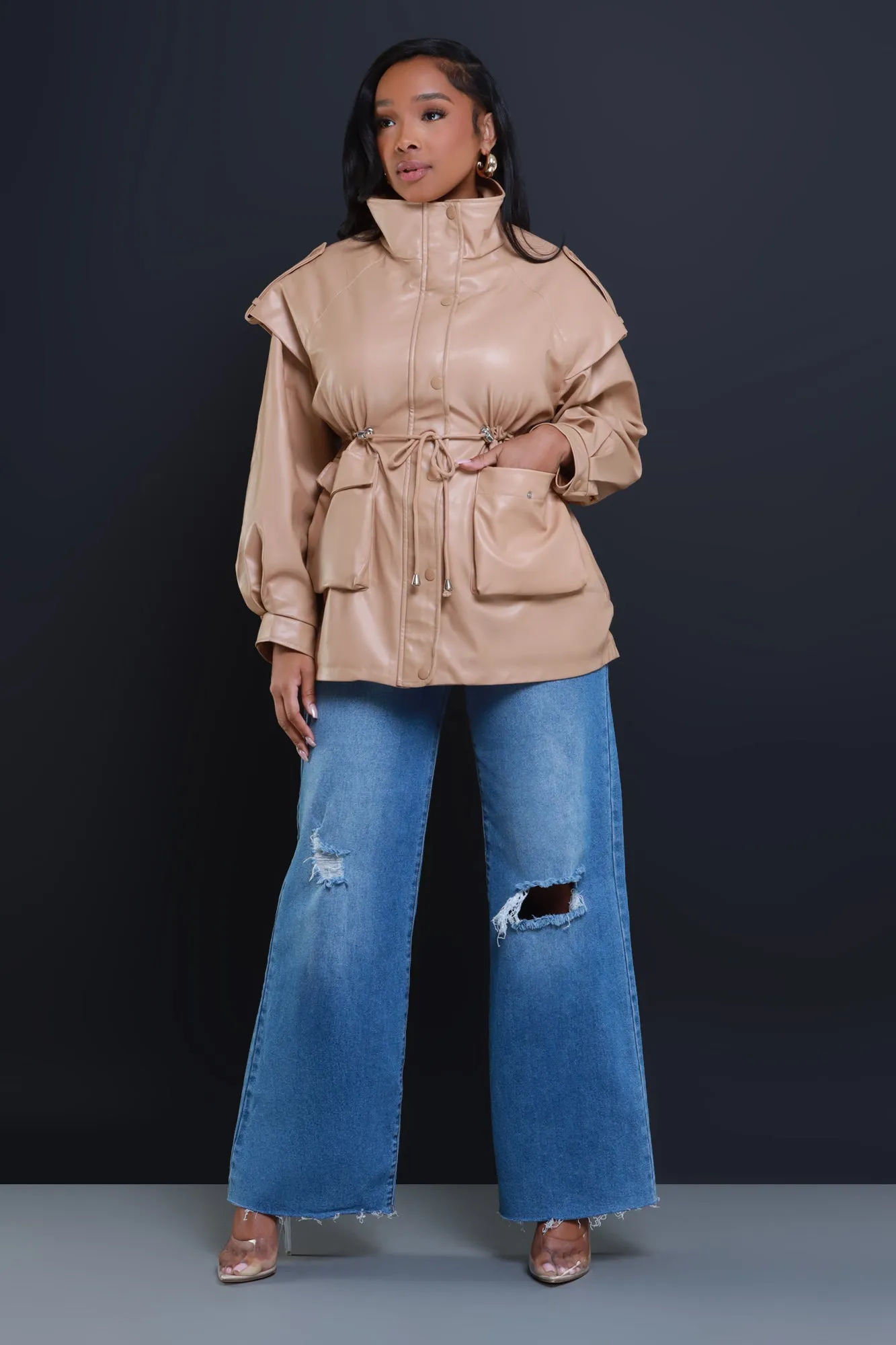 Seize The Day Faux Leather Jacket - Beige sold by Swankaposh product image thumbnail 4